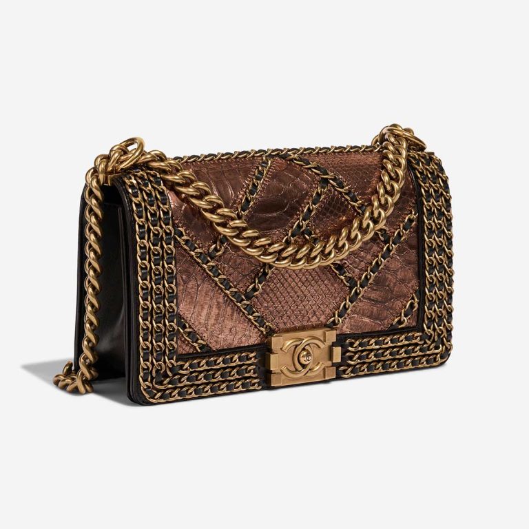 Chanel Boy Old Medium Python / Lammleder Copper / Black | Verkaufen Sie Ihre Designer-Tasche