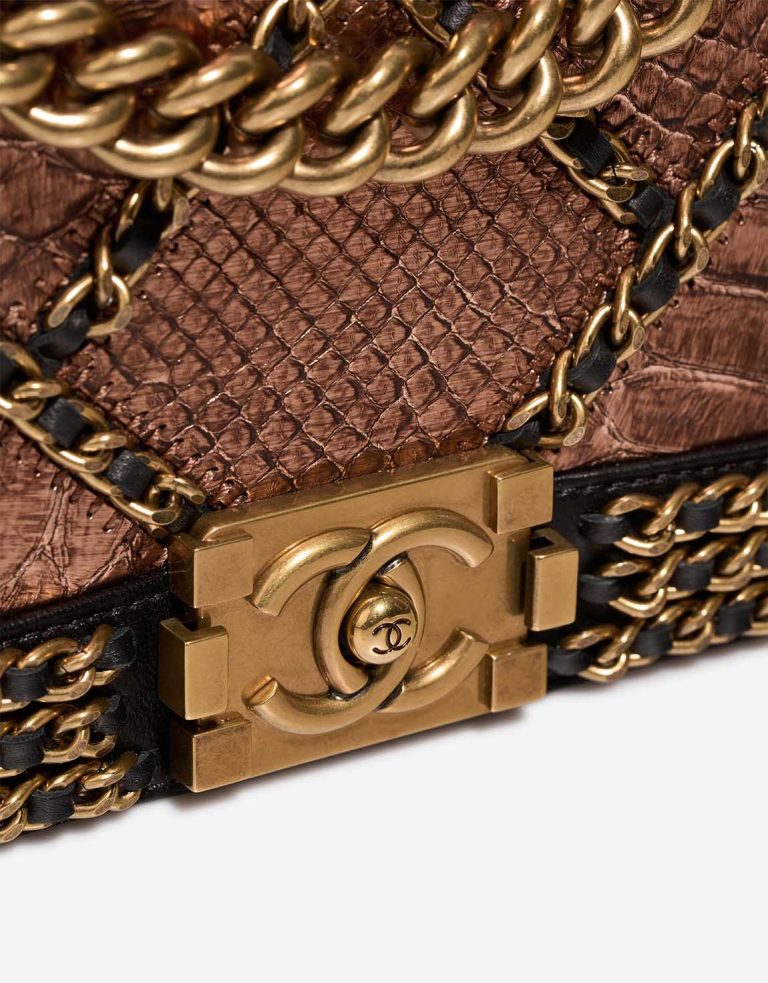 Chanel Boy Old Medium Python / Lammleder Copper / Black Closing System | Verkaufen Sie Ihre Designer-Tasche