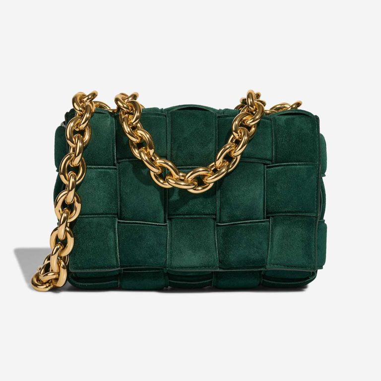 Bottega Veneta Kassette Wildleder Dunkelgrün Front | Verkaufen Sie Ihre Designer-Tasche