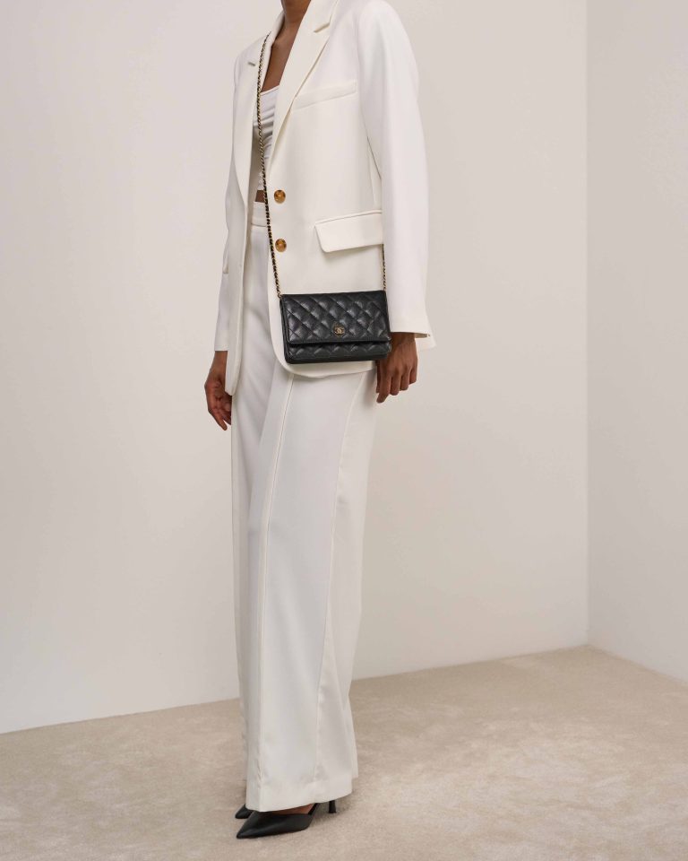 Chanel Wallet On Chain Timeless Caviar Black on Model | Sell your designer bag