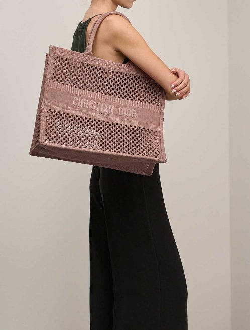Dior Book Tote Large Canvas Beigerosé on Model | Sell your designer bag