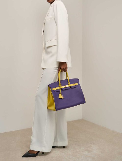 Hermès Birkin 35 Epsom Lime / Kiwi / Iris on Model | Sell your designer bag