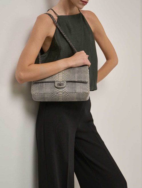 Chanel 2.55 227 Python Light Blue on Model | Sell your designer bag