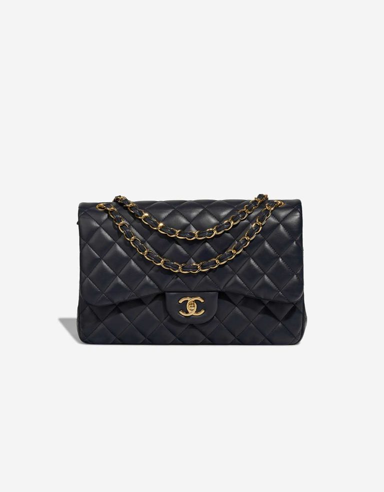 Chanel Timeless Jumbo Lamb Dark Blue Front | Sell your designer bag