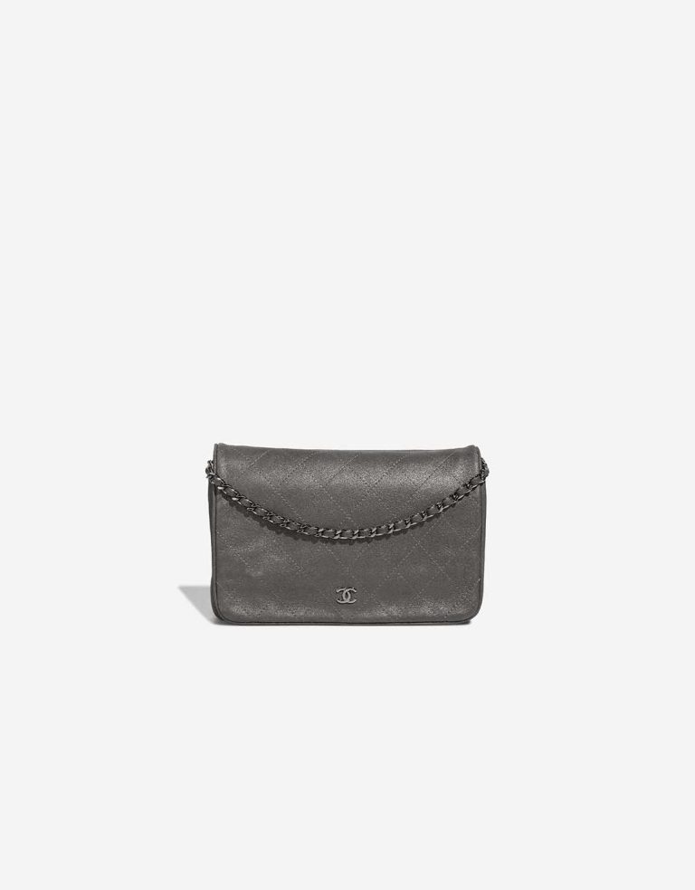 Chanel Wallet On Chain Timeless Suede Metallic Silver Front | Sell your designer bag