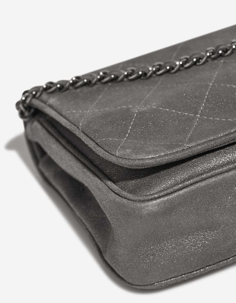 Chanel Wallet On Chain Timeless Suede Metallic Silver Signs of wear | Sell your designer bag