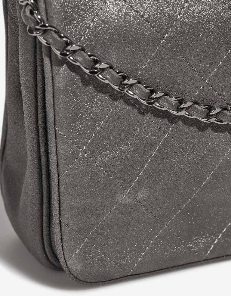 Chanel Wallet On Chain Timeless Suede Metallic Silver Signs of wear | Sell your designer bag