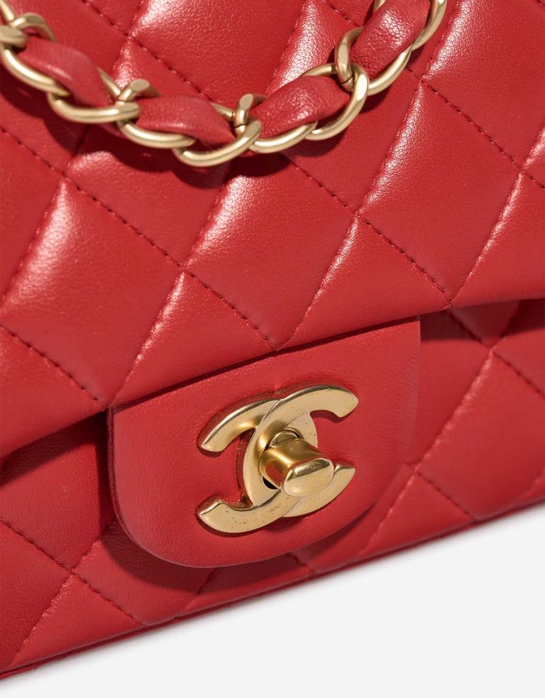 Chanel Timeless Mini Square Lamb Red Closing System | Sell your designer bag