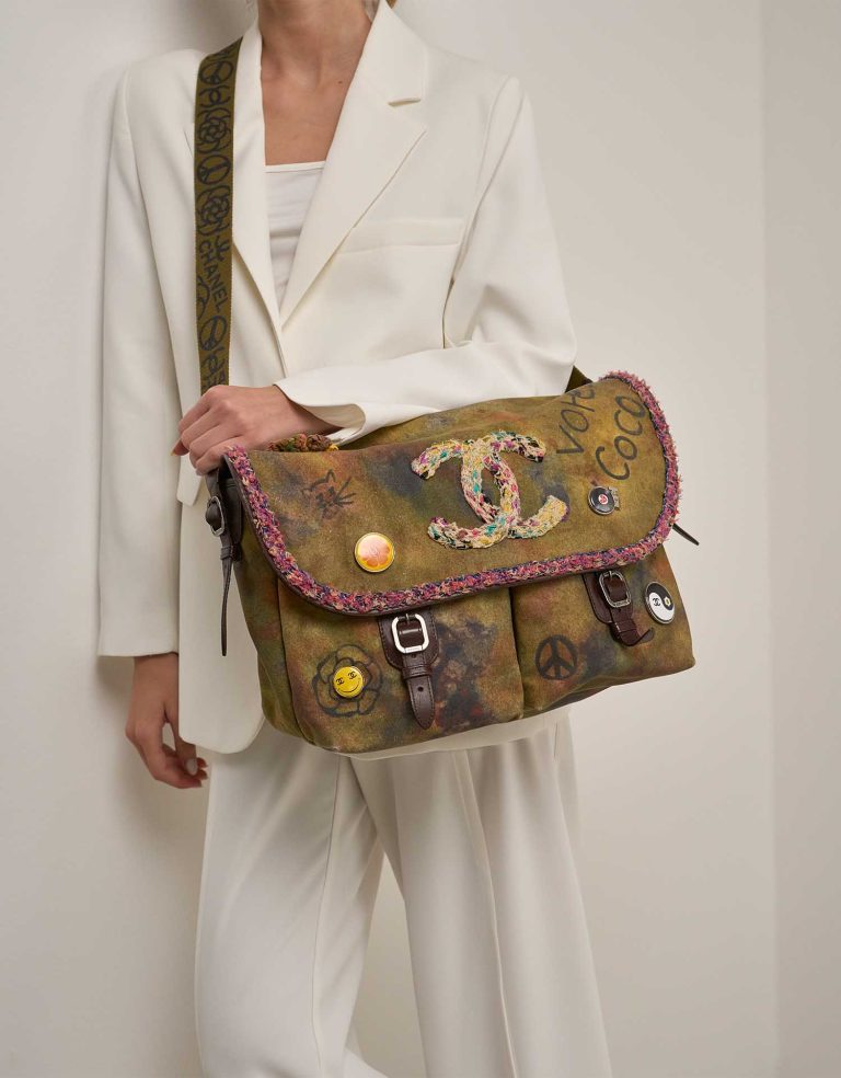 Chanel Graffiti Canvas Khaki on Model | Sell your designer bag