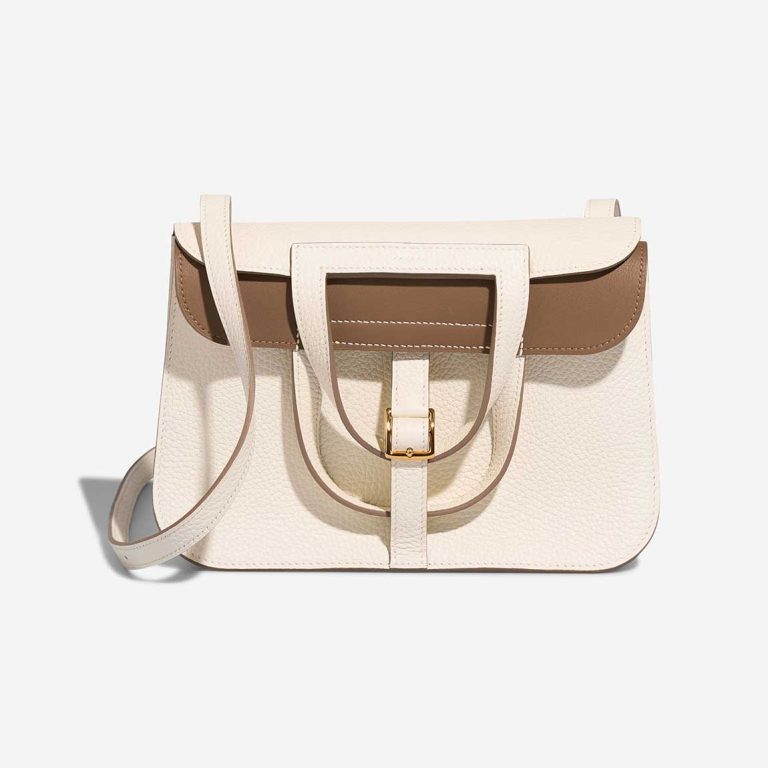 Hermès Halzan 25 Taurillon Clémence Mushroom / Beige de Weimar Front | Vendez votre sac de créateur