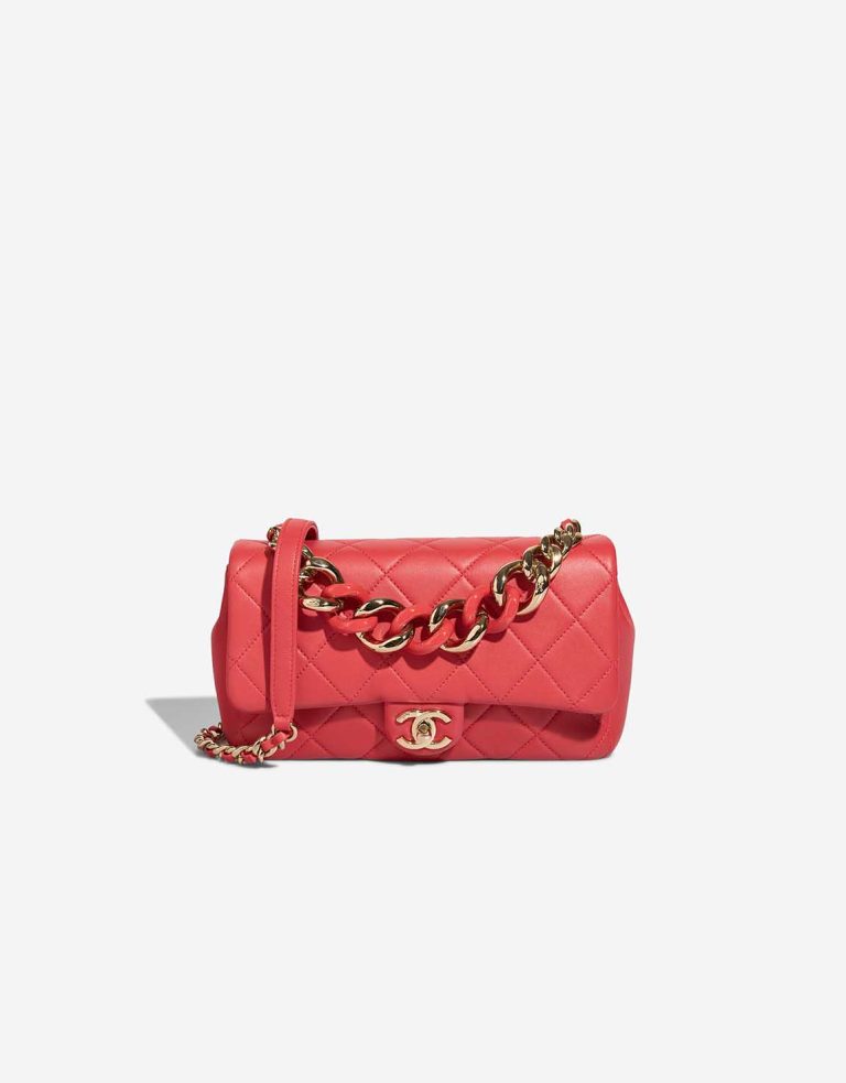 Chanel Timeless Flap Bag Medium Lamb Coral Red Front | Sell your designer bag