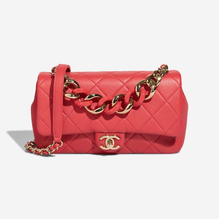 Chanel Timeless Flap Bag Medium Lamb Coral Red Front | Sell your designer bag