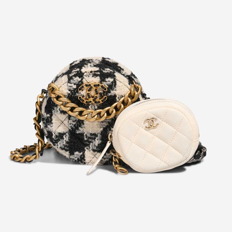 Chanel 19 Round Clutch Tweed Black / White Front | Sell your designer bag