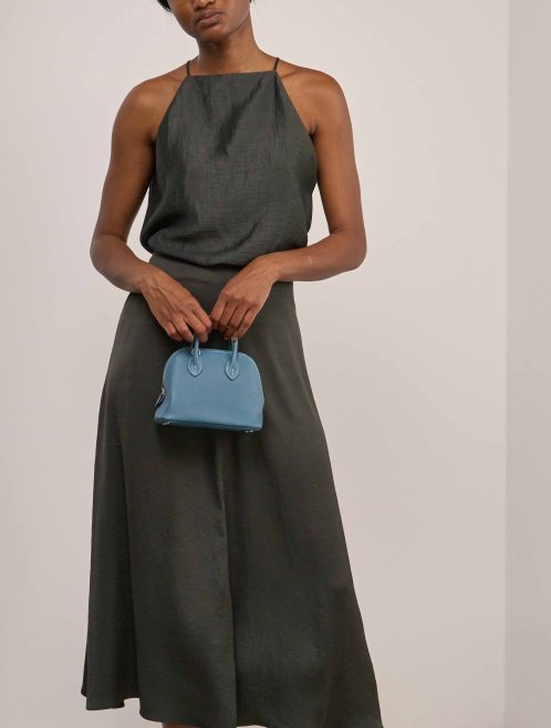 Hermès Bolide Mini Evercolor Bleu Jean on Model | Sell your designer bag