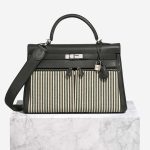 Hermès Kelly Lakis 35 Swift / Canvas Grey Blue Front | Sell your designer bag