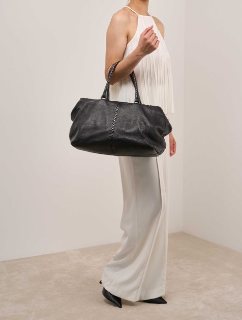 Bottega Veneta Shoulder Bag Large Calf / Patent Black on Model | Sell your designer bag