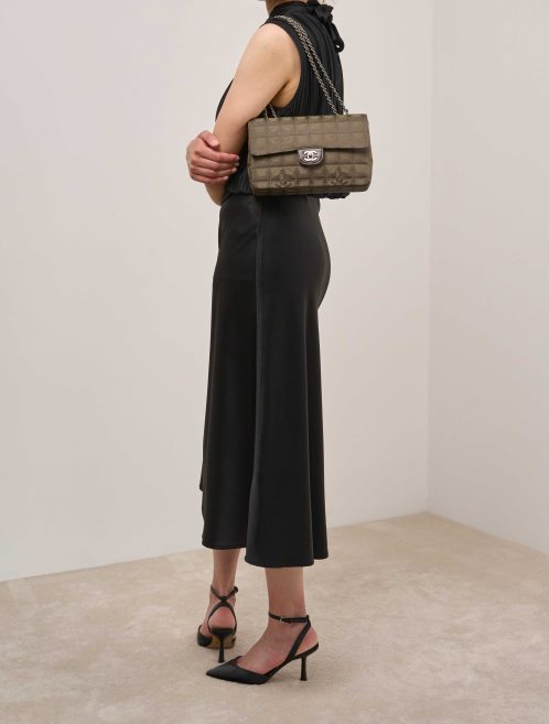 Chanel Timeless Medium Nylon Green / Khaki / Brown on Model | Sell your designer bag