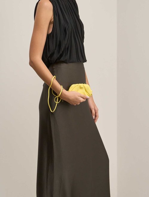 Bottega Veneta Pouch Micro Calf Lime Yellow on Model | Sell your designer bag