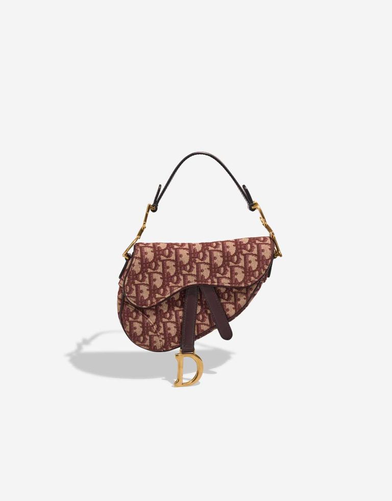 Dior Saddle Mini Oblique Jacquard Dunkelrot / Beige Front | Verkaufen Sie Ihre Designer-Tasche