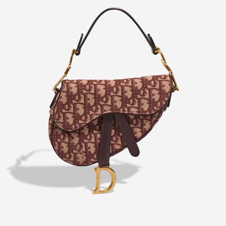 Dior Saddle Mini Oblique Jacquard Dark Red / Beige Front | Sell your designer bag