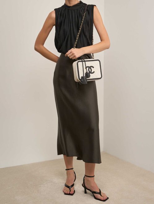 Chanel Vanity Large Caviar White / Black on Model | Sell your designer bag