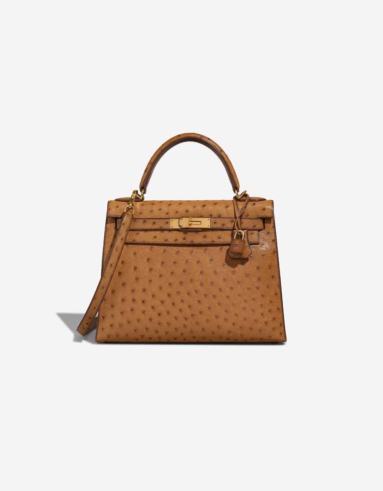 Hermès Kelly 28 Ostrich Gold Front | Verkaufen Sie Ihre Designer-Tasche