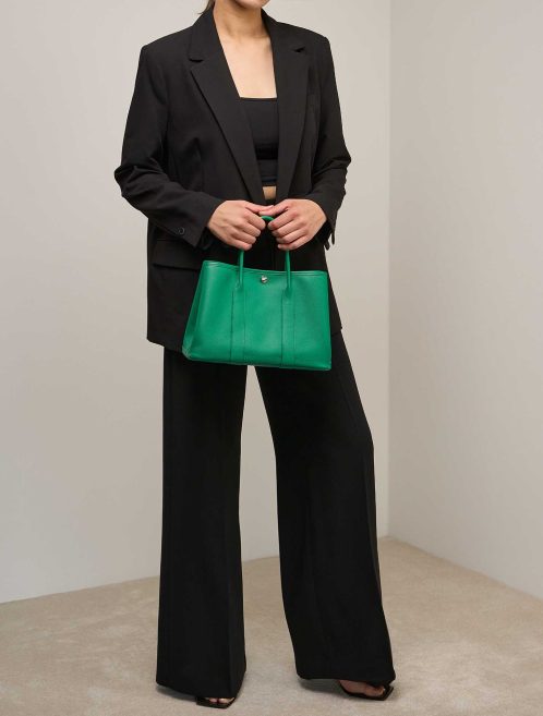 Hermès Garden Party 30 Epsom Vert Jade on Model | Sell your designer bag