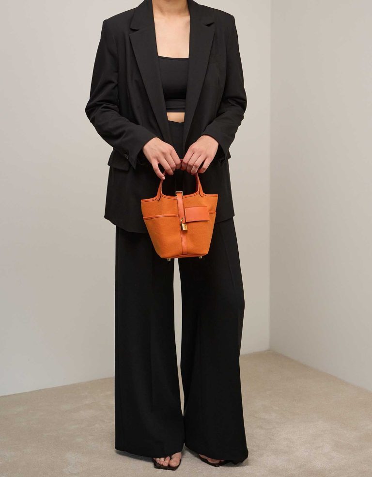 Hermès Picotin Cargo 18 Toile Goeland / Swift Orange Front | Vendez votre sac de créateur