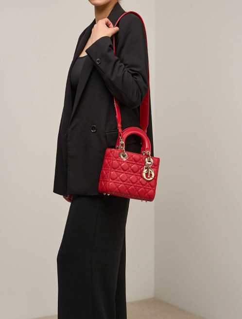 Dior Lady Small Lamb Red on Model | Sell your designer bag