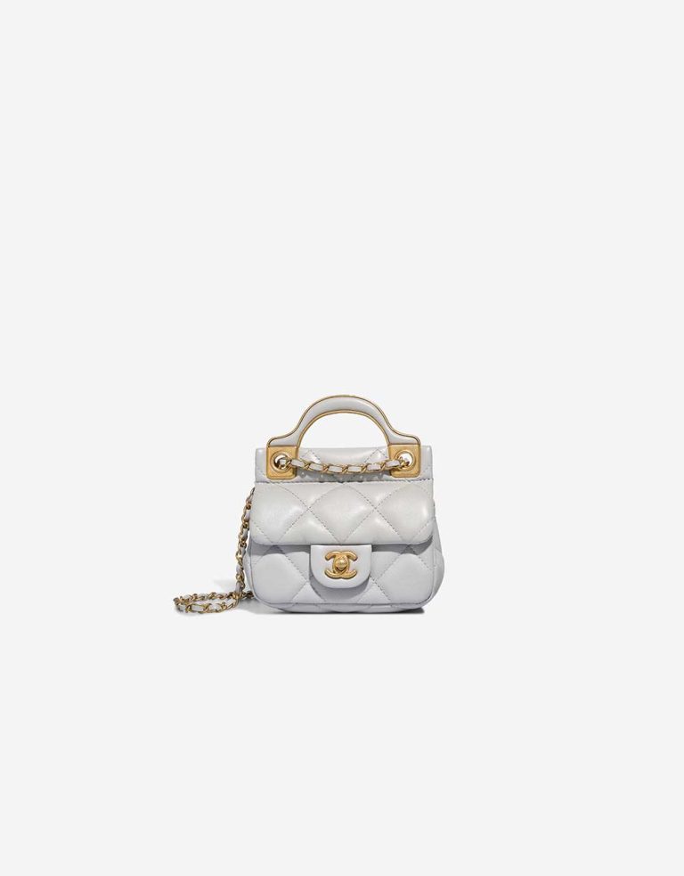 Chanel Timeless Handle Micro Lammleder Grau Front | Verkaufen Sie Ihre Designer-Tasche