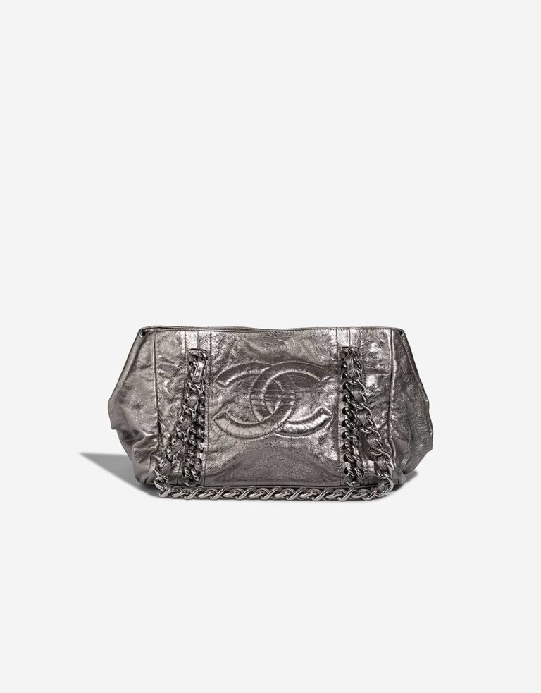 Chanel Shopping Tote Crinkled Kalbsleder Silber Metallic Front | Verkaufen Sie Ihre Designer-Tasche