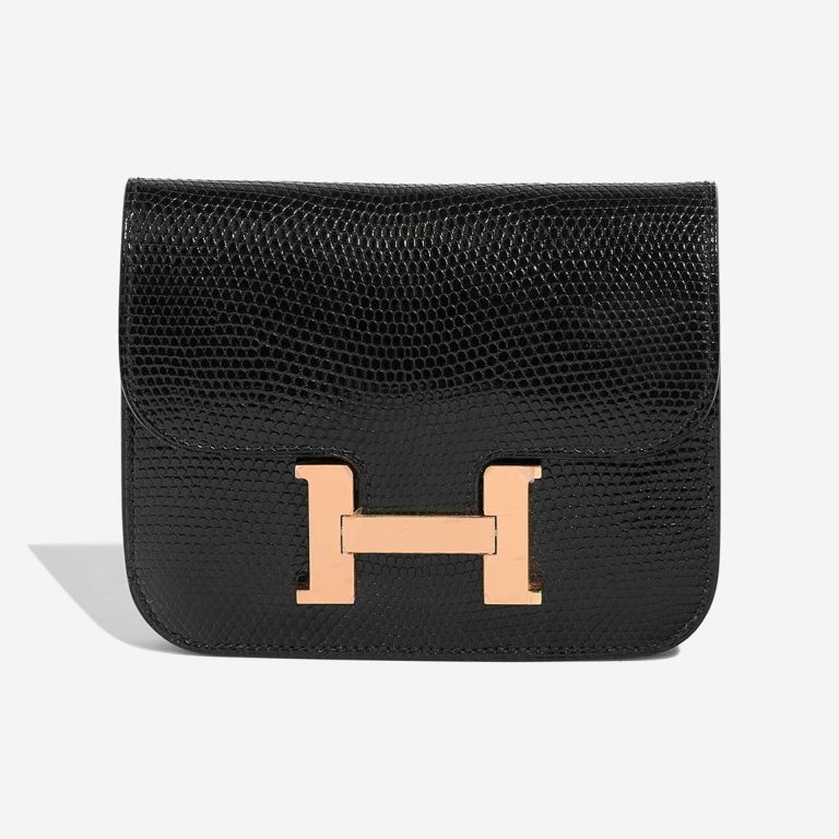 Hermès Constance Slim Wallet Lizard Black Front | Sell your designer bag