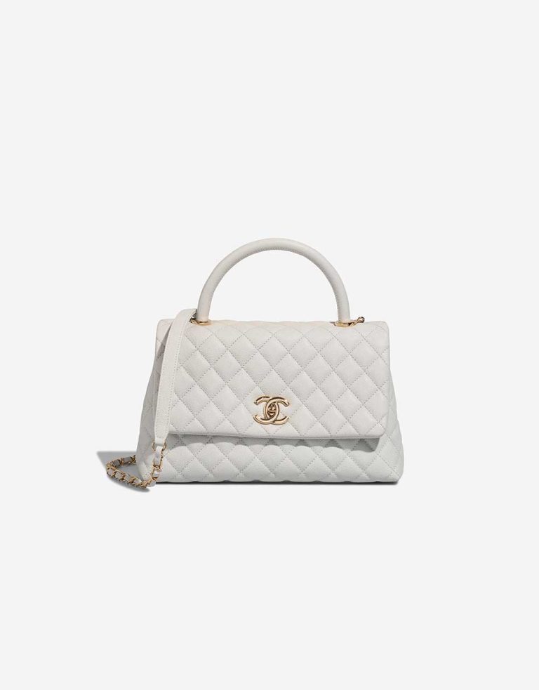 Chanel Timeless Handle Medium Caviar Light Grey Front | Sell your designer bag