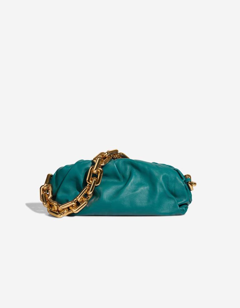 Bottega Veneta Chain Pouch Medium Lammleder Petrol Blue Front | Verkaufen Sie Ihre Designer-Tasche