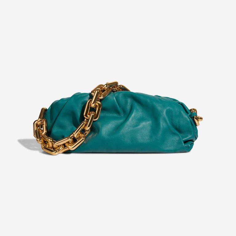 Bottega Veneta Chain Pouch Medium Lamb Petrol Blue Front | Sell your designer bag