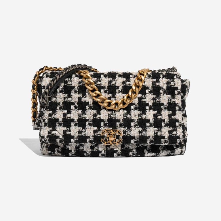 Chanel 19 Maxi Tweed Schwarz / Weiß Front | Verkaufen Sie Ihre Designer-Tasche