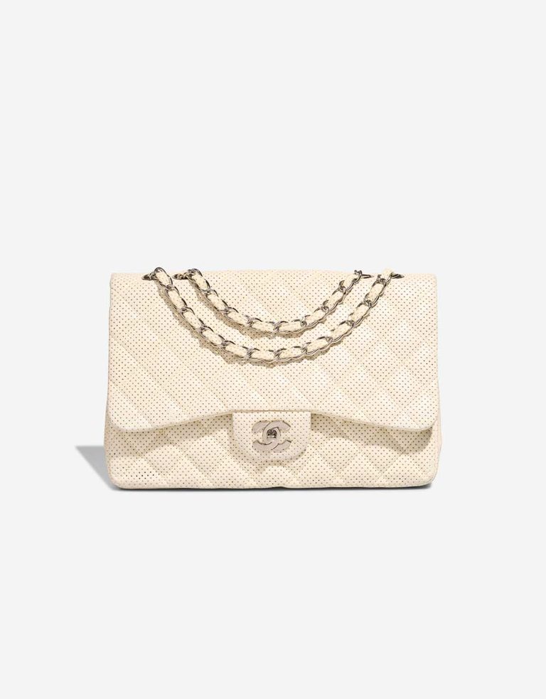 Chanel Timeless Jumbo Perforated Lammleder White Front | Verkaufen Sie Ihre Designer-Tasche