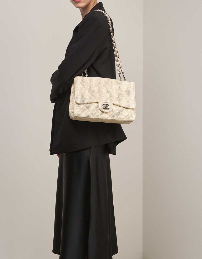 Chanel Timeless Jumbo Perforated Lamb White Front | Sell your designer bag