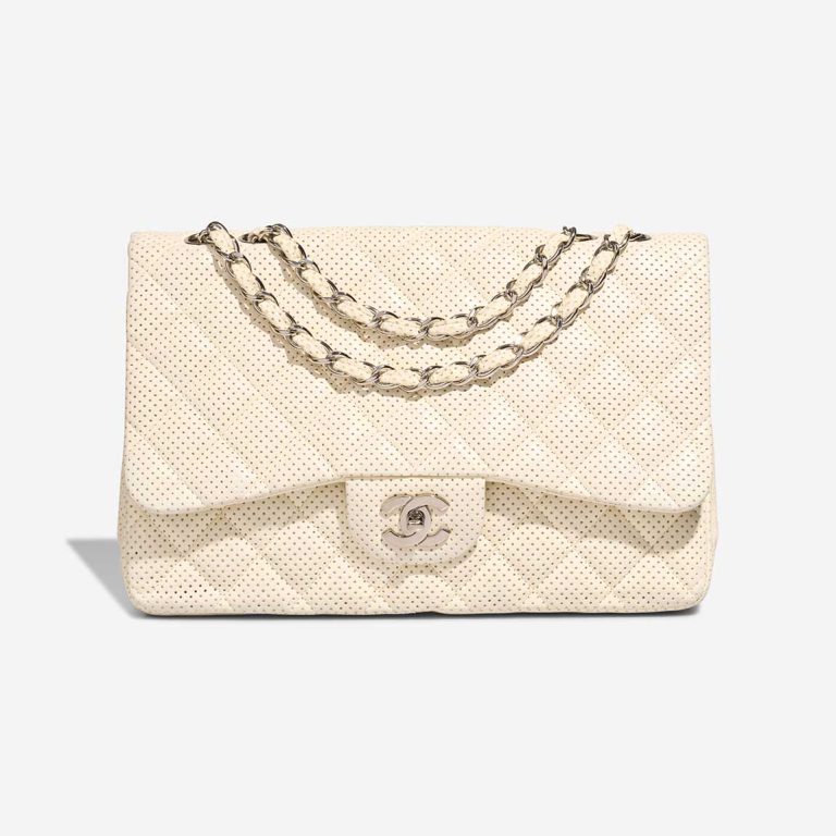 Chanel Timeless Jumbo Perforated Lamb White Front | Sell your designer bag