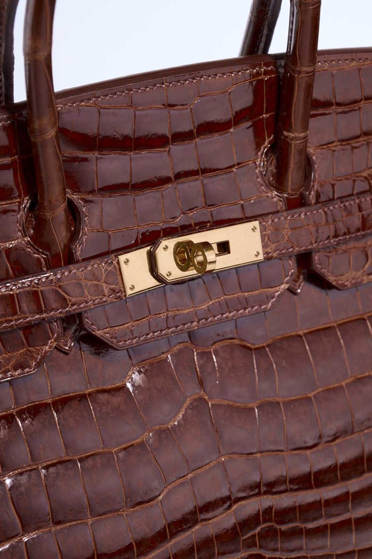 Hermès Birkin 35 Porosus Crocodile Marron Closing System | Verkaufen Sie Ihre Designer-Tasche