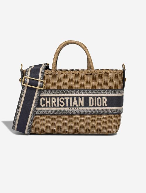 Dior Basket Bag Medium Wicker / Lammleder / Canvas Blau / Beige Front | Verkaufen Sie Ihre Designer-Tasche