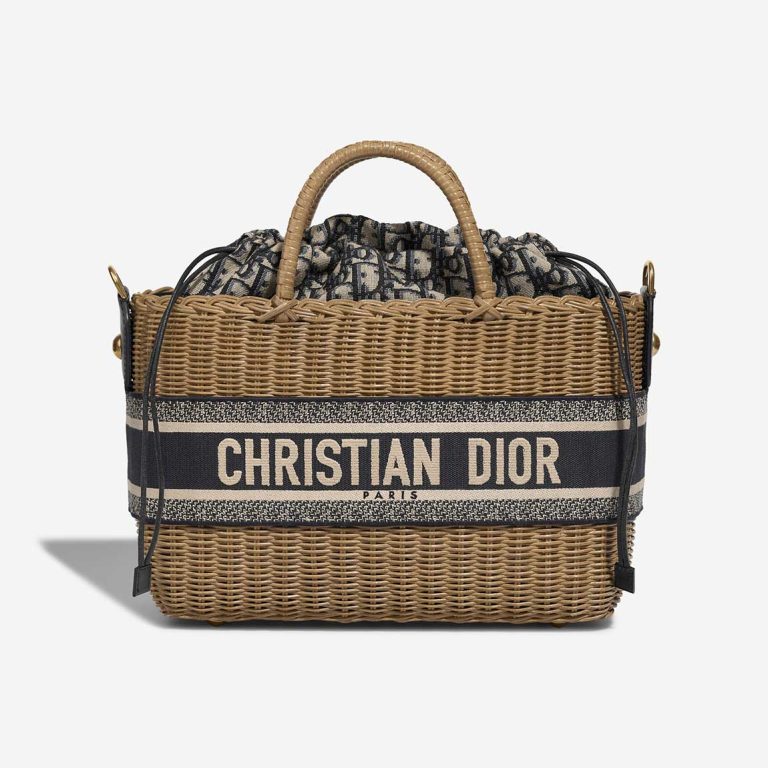 Dior Basket Bag Medium Wicker / Lamb / Canvas Blue / Beige Front | Sell your designer bag