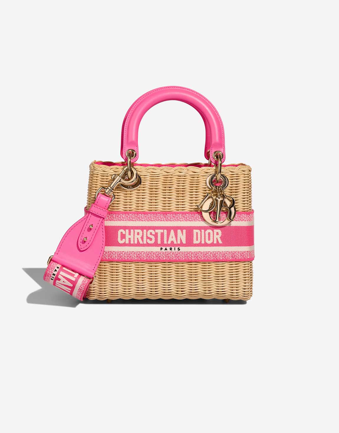 Dior Lady Medium Wicker / Lamb / Canvas Neon Pink / White