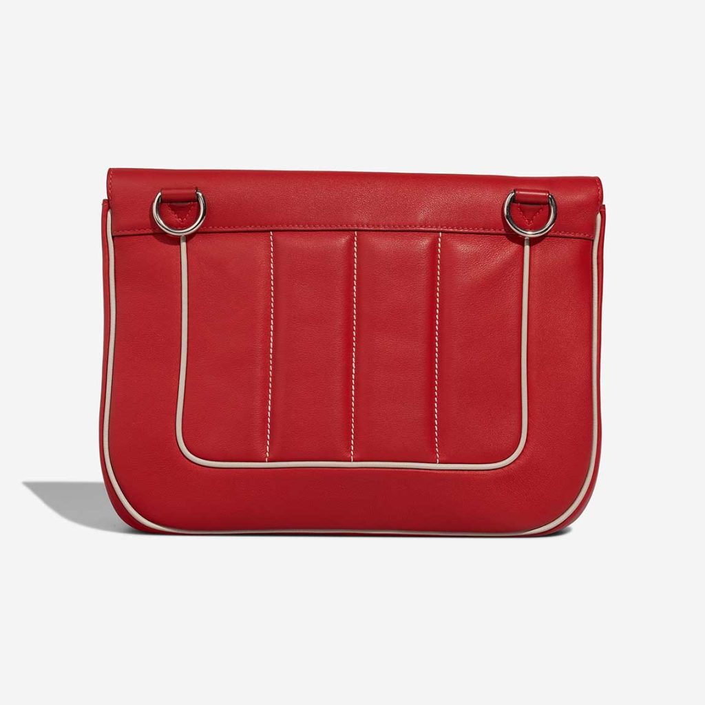 HERMES ☐R mark Berline 28 Swift Punching 2way clutch Shoulder Bag SilverMetal Red Rouge Kazak