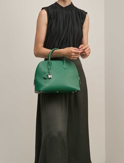 Hermès Bolide 1923 30 Evercolor Vert Jade on Model | Sell your designer bag