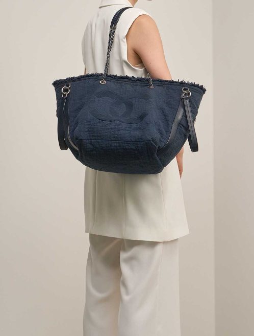 Chanel Deauville Medium Canvas Dark Blue on Model | Sell your designer bag