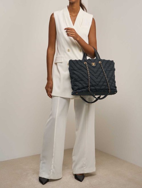 Chanel Deauville Medium Denim Navy on Model | Sell your designer bag