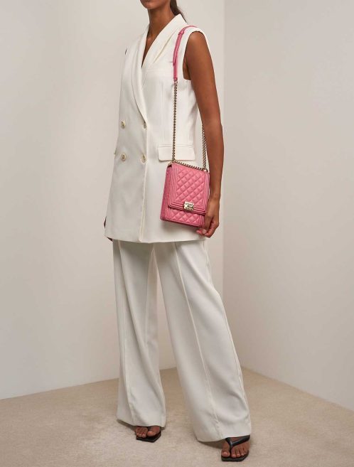 Chanel North South Boy Lamb Pink on Model | Sell your designer bag