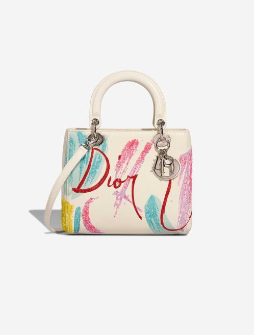 Dior Lady Medium Kalbsleder / Pailletten Weiß / Multicolour Front | Verkaufen Sie Ihre Designertasche