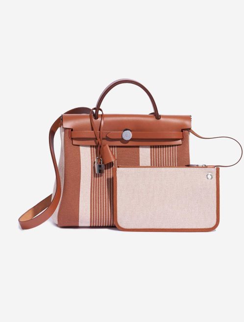 Hermès Herbag 31 Vache Hunter / Toile H Vibration Fauve / Écru / Beige Front | Verkaufen Sie Ihre Designertasche